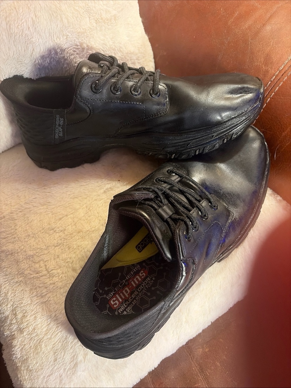 Skechers Black Leather Slip-Resistant Oxford Work Shoes